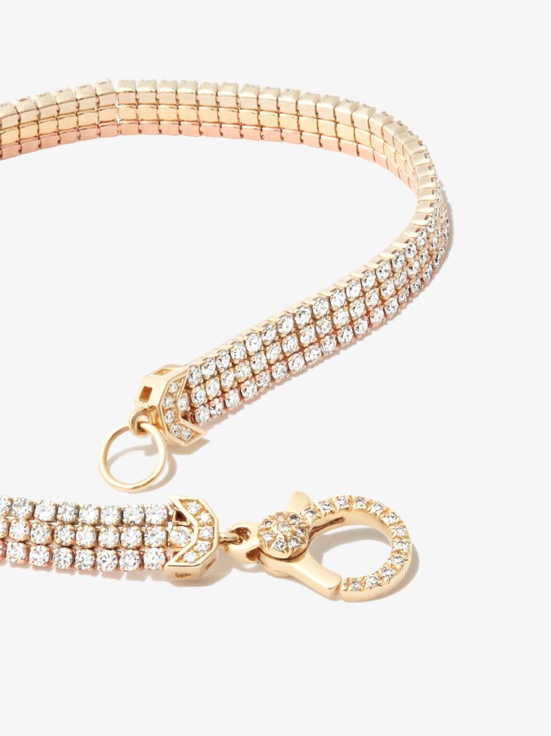 18k Yellow, White and Rose Gold Triple Thread Stack Diamond Bracelet