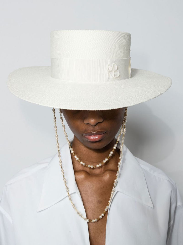Neutral Double Chain Straw Boater Hat