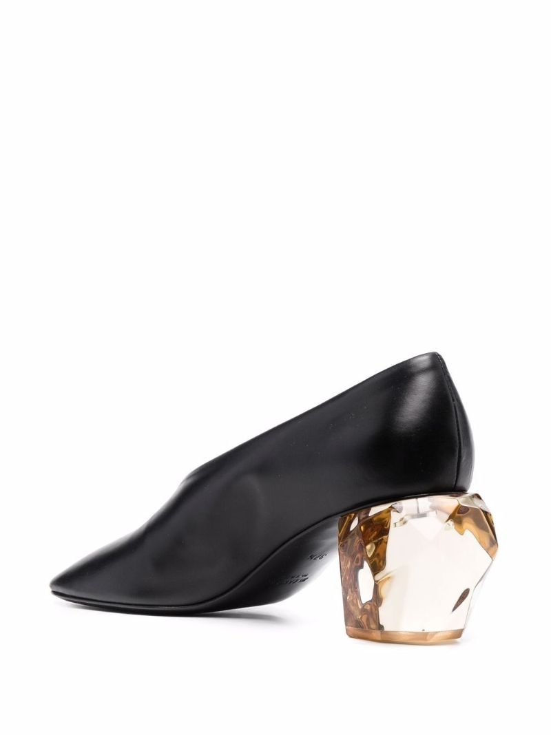 Black 70 Crystal Heel Leather Pumps