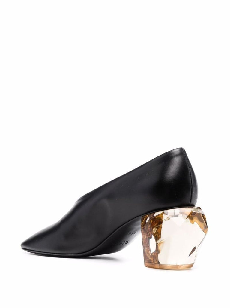 Black 70 Crystal Heel Leather Pumps