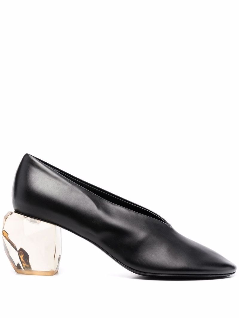 Black 70 Crystal Heel Leather Pumps