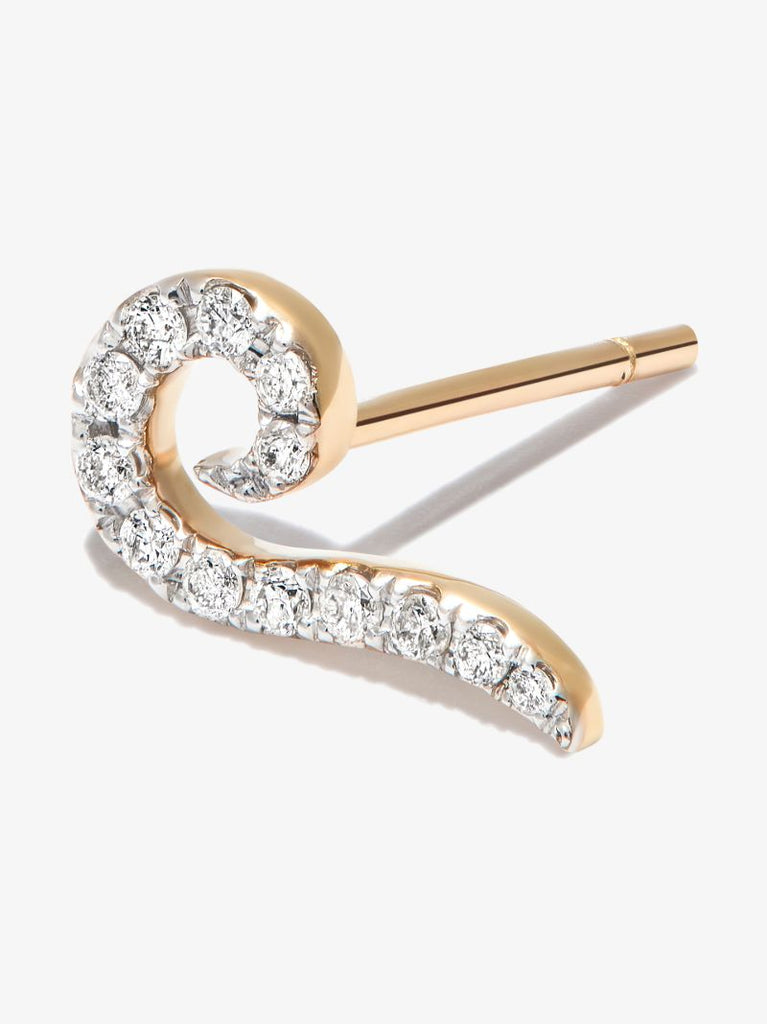 9k Yellow Gold Swirl Diamond Single Stud Earring