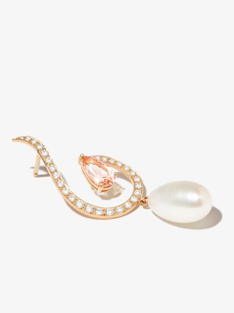 18k Yellow Gold Twin Flame Diamond and Pearl Drop Earrings