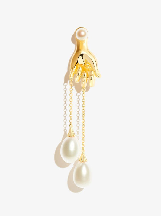 Gold-plated Grab Them By the Balls Pearl Single Drop Earring