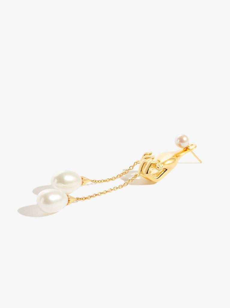 Gold-plated Grab Them By the Balls Pearl Single Drop Earring
