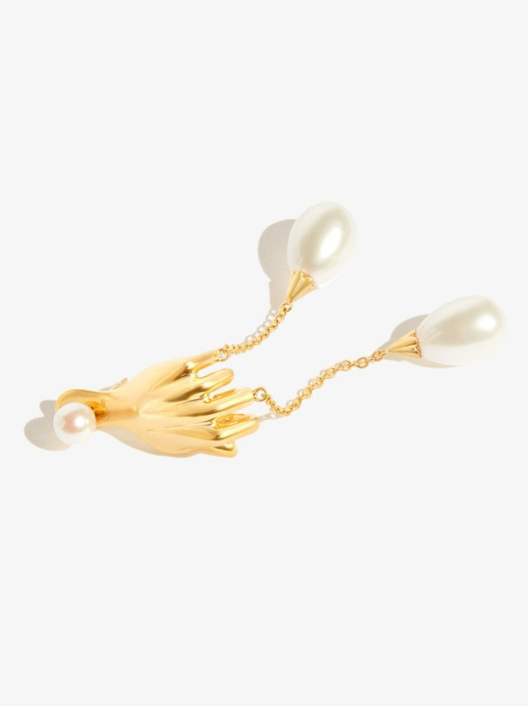 Gold-plated Grab Them By the Balls Pearl Single Drop Earring