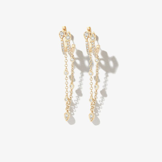 18k Yellow Gold Double Fringe Diamond Hoop Earrings
