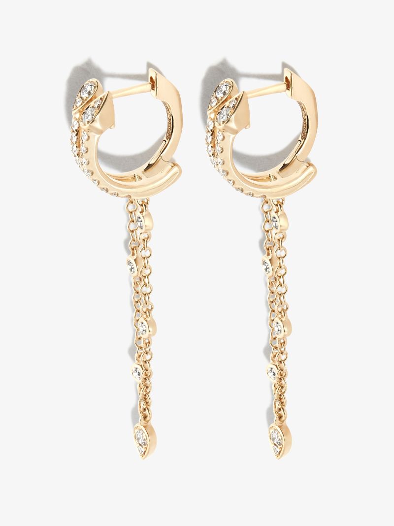 18k Yellow Gold Double Fringe Diamond Hoop Earrings