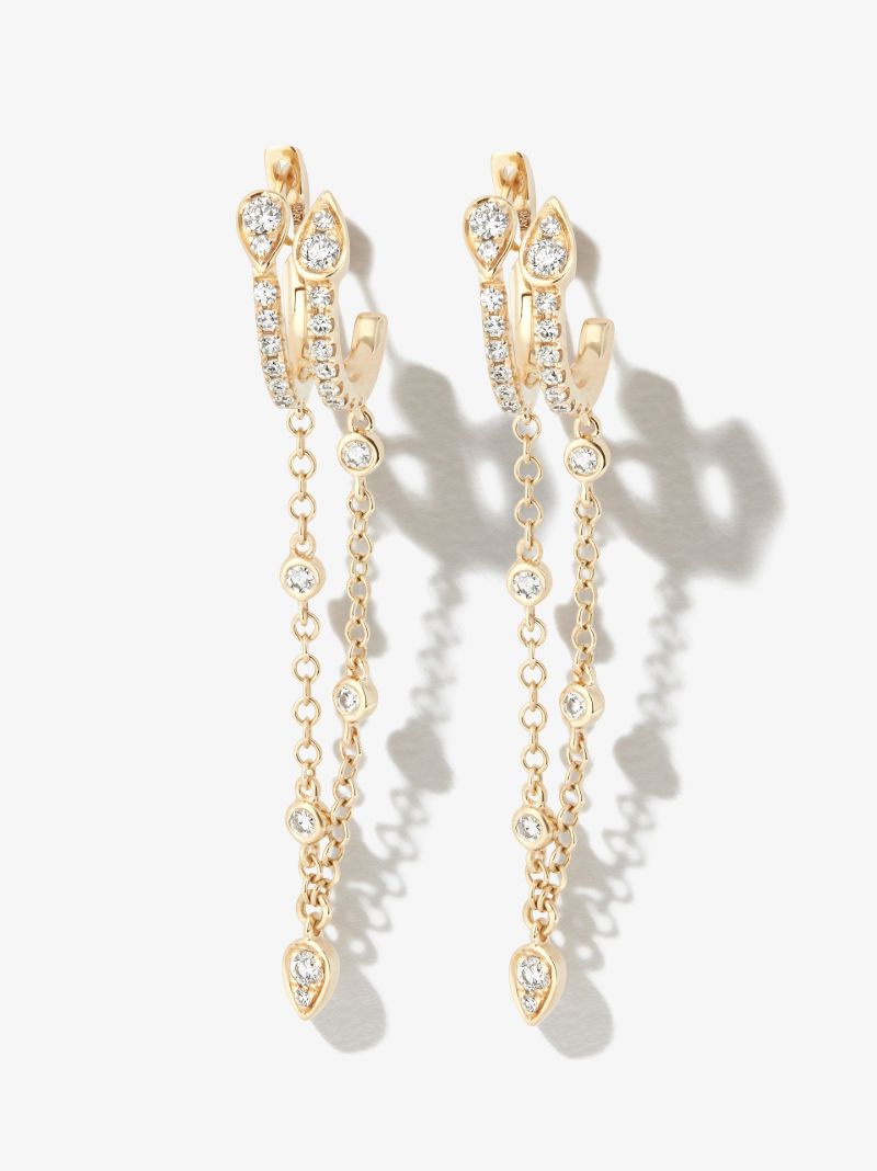 18k Yellow Gold Double Fringe Diamond Hoop Earrings