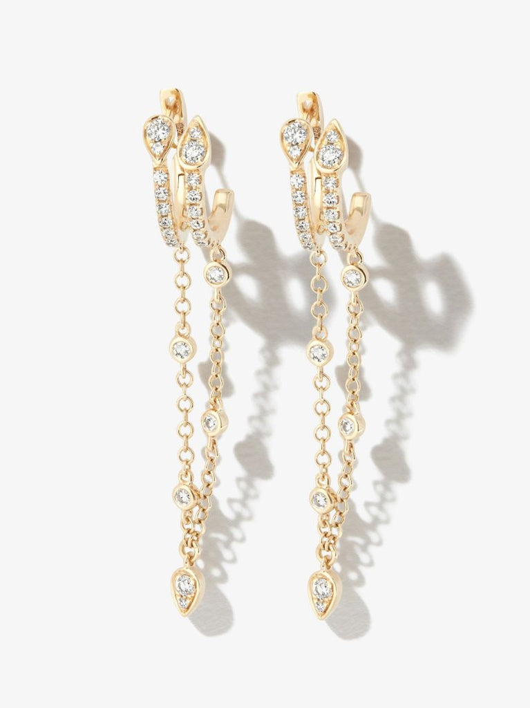 18k Yellow Gold Double Fringe Diamond Hoop Earrings