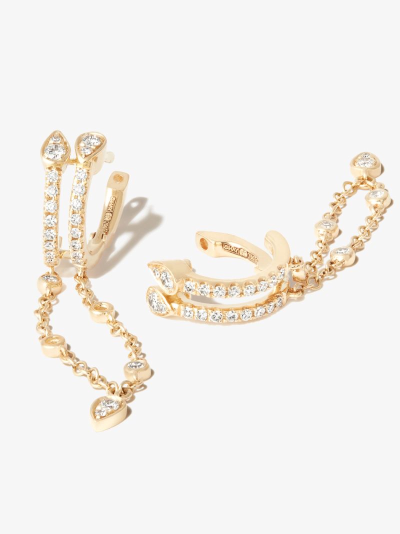 18k Yellow Gold Double Fringe Diamond Hoop Earrings