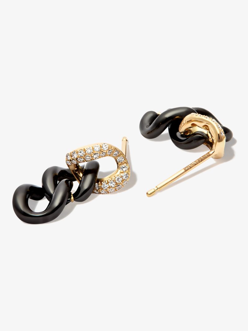 18k Yellow Gold Triple Link Diamond Earrings