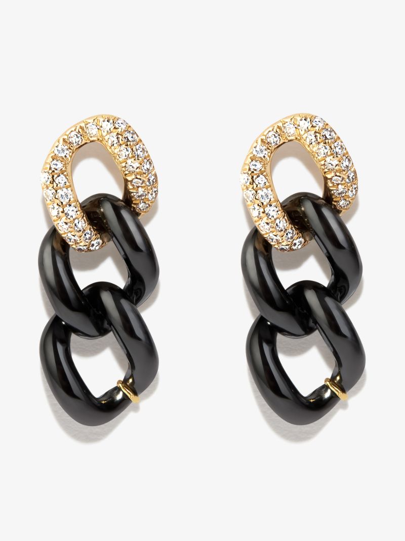 18k Yellow Gold Triple Link Diamond Earrings