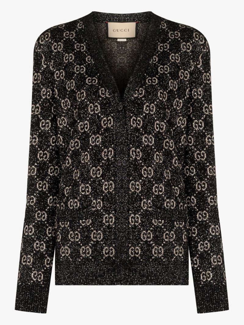 Black Metallic Gg Jacquard Cotton Cardigan