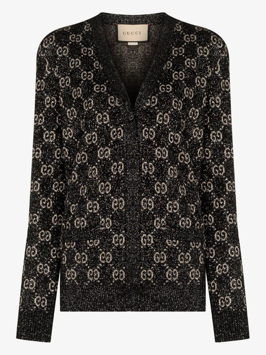 Black Metallic Gg Jacquard Cotton Cardigan