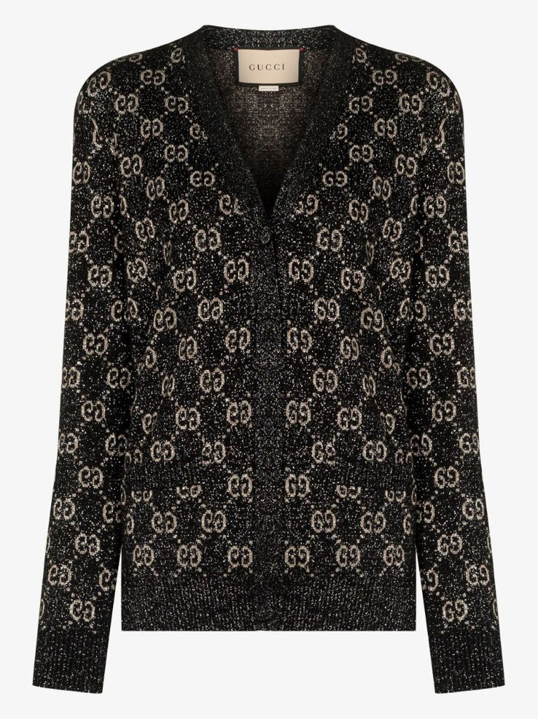 Black Metallic Gg Jacquard Cotton Cardigan