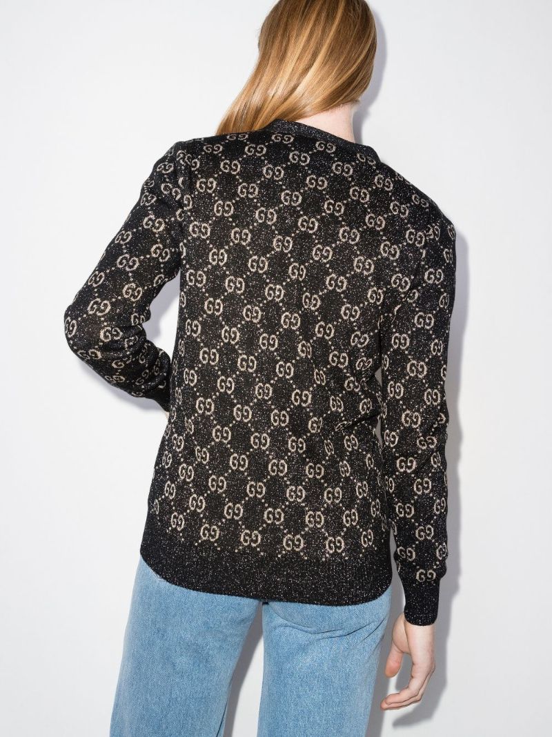 Black Metallic Gg Jacquard Cotton Cardigan