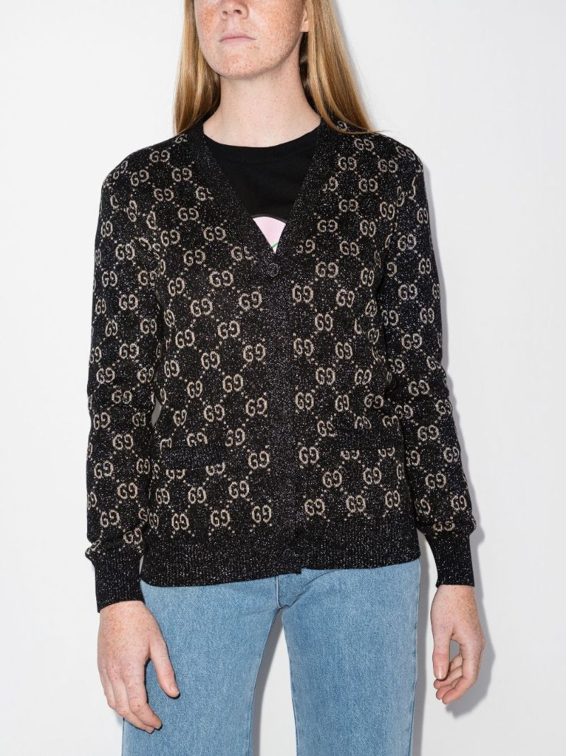 Black Metallic Gg Jacquard Cotton Cardigan
