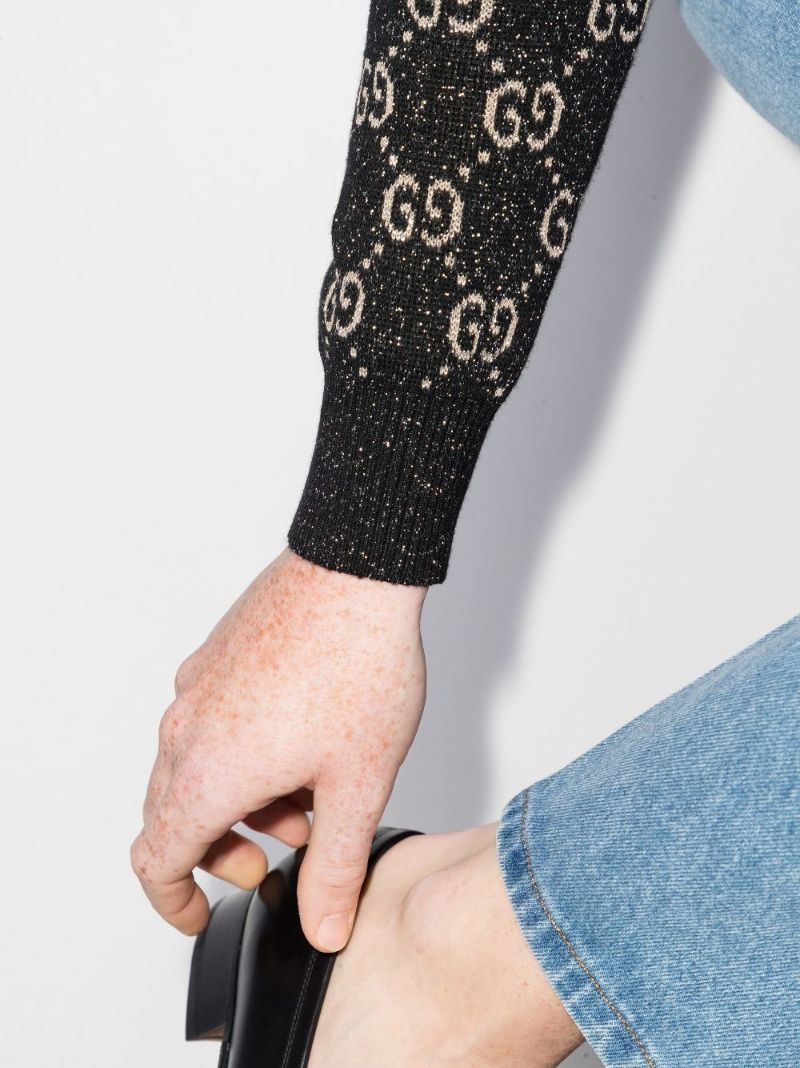 Black Metallic Gg Jacquard Cotton Cardigan
