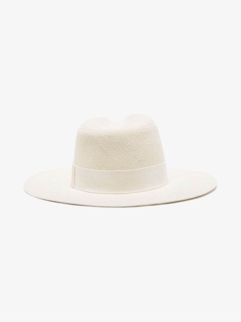 White Pearl Chain Straw Fedora Hat