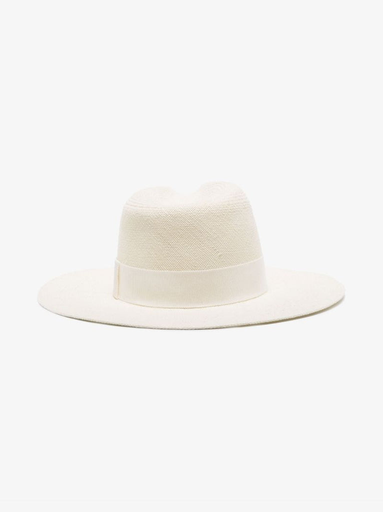White Pearl Chain Straw Fedora Hat