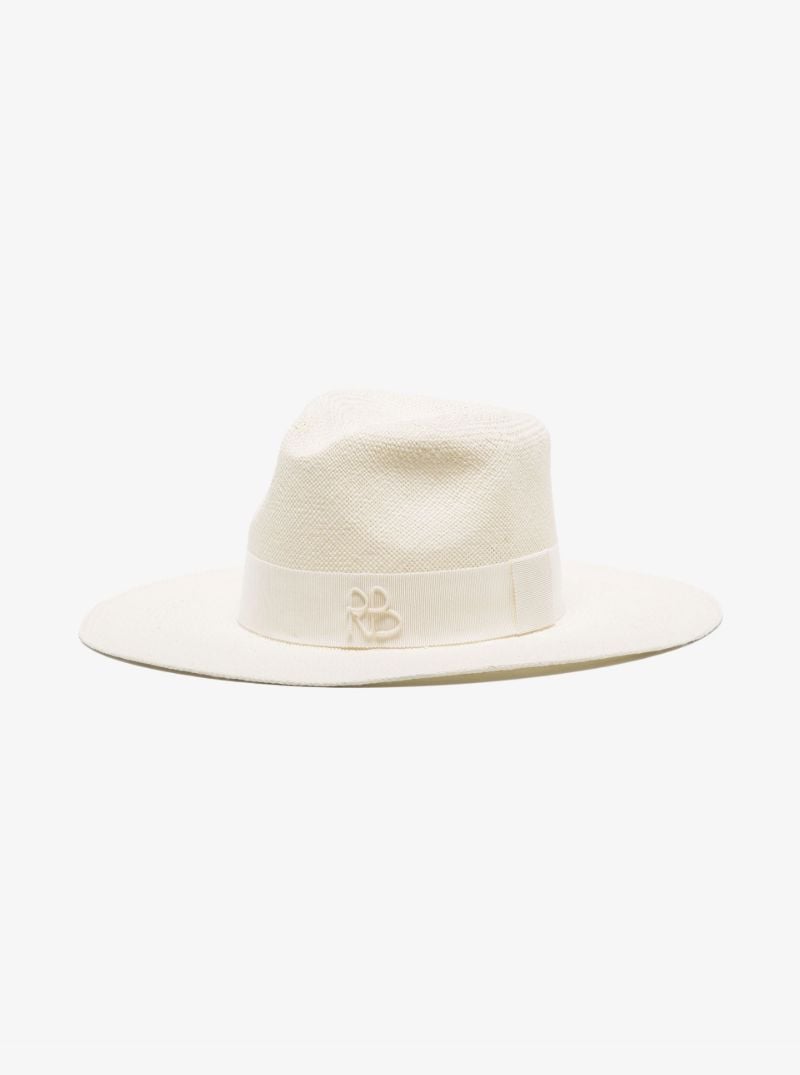 White Pearl Chain Straw Fedora Hat