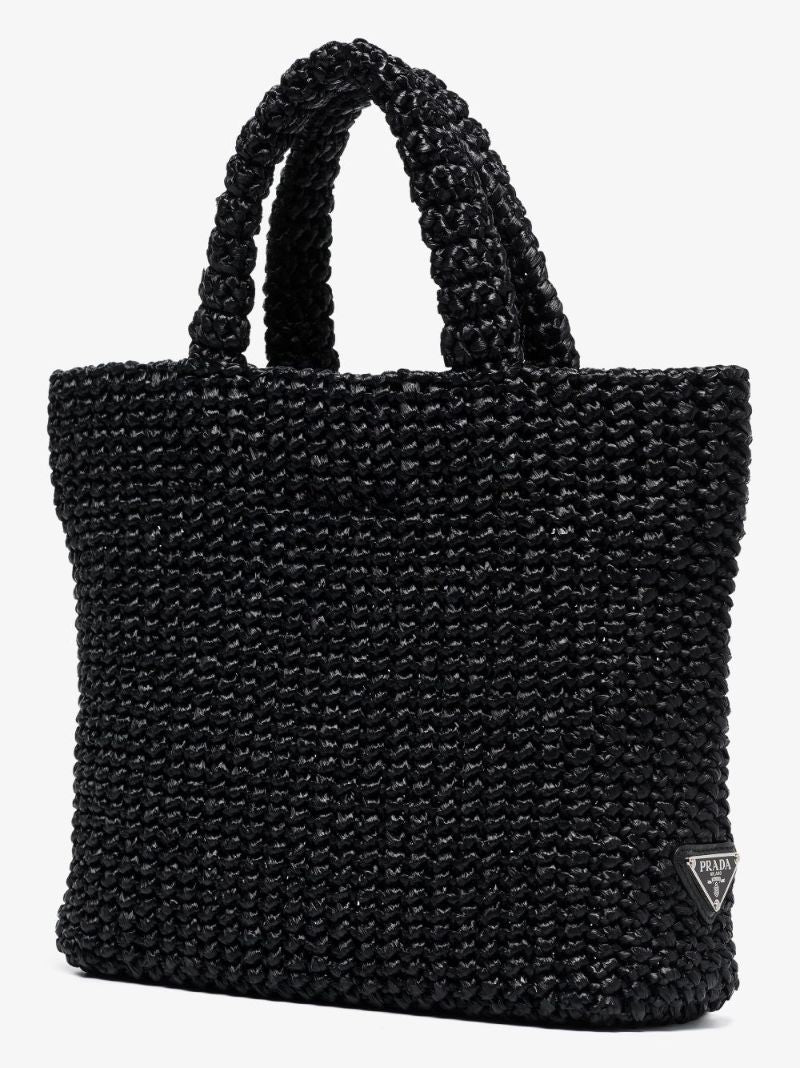 Black Logo Raffia Tote Bag