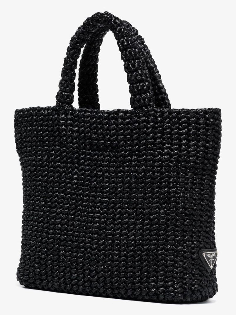 Black Logo Raffia Tote Bag