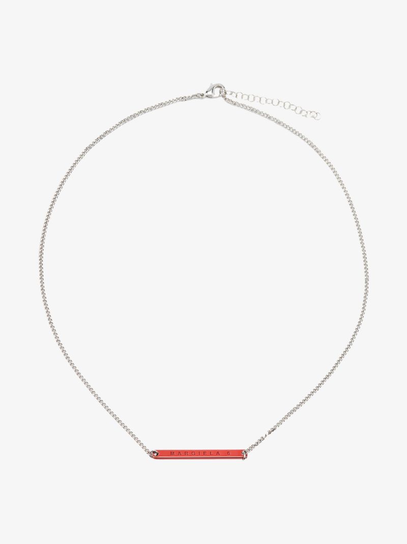 Silver Tone Logo Plaque Necklace