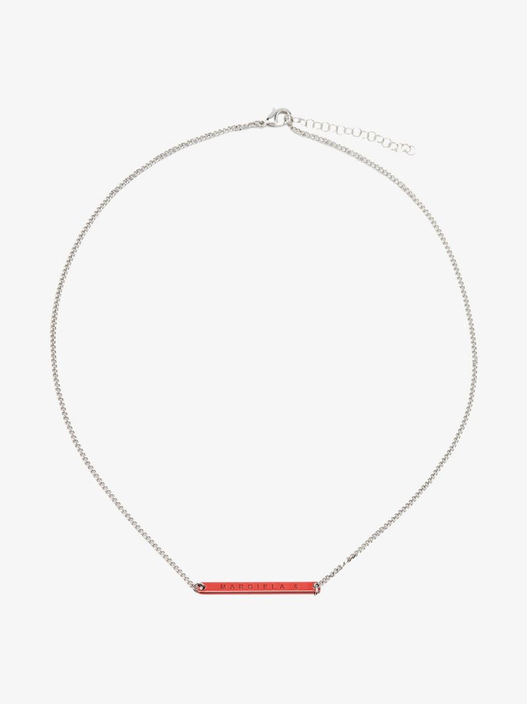 Silver Tone Logo Plaque Necklace