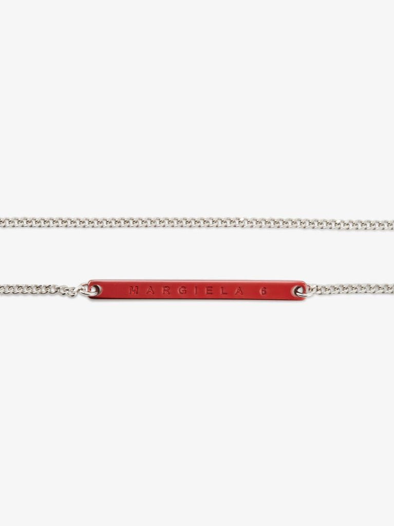 Silver Tone Logo Plaque Necklace