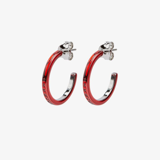 Red Logo Engraved Hoop Earrings
