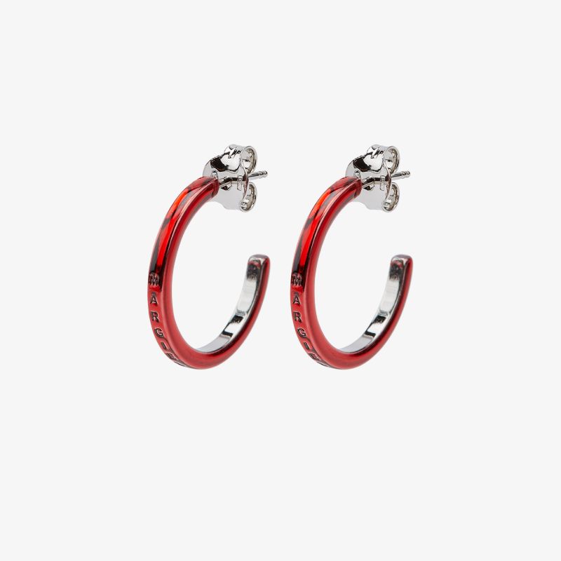 Red Logo Engraved Hoop Earrings