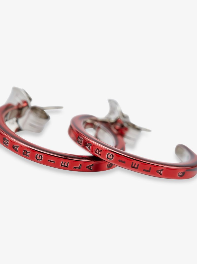 Red Logo Engraved Hoop Earrings