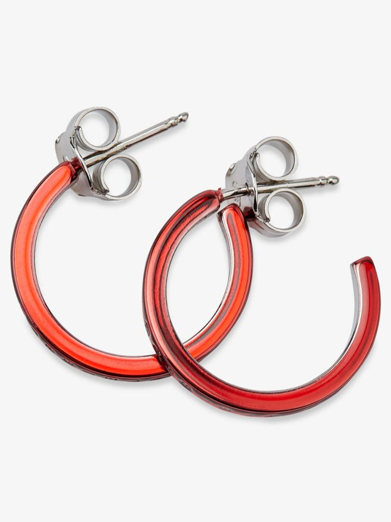 Red Logo Engraved Hoop Earrings