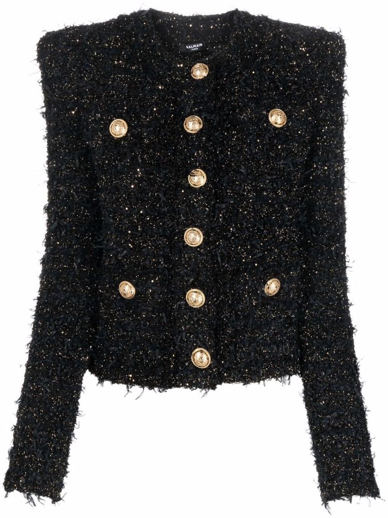 Collarless Tweed Jacket