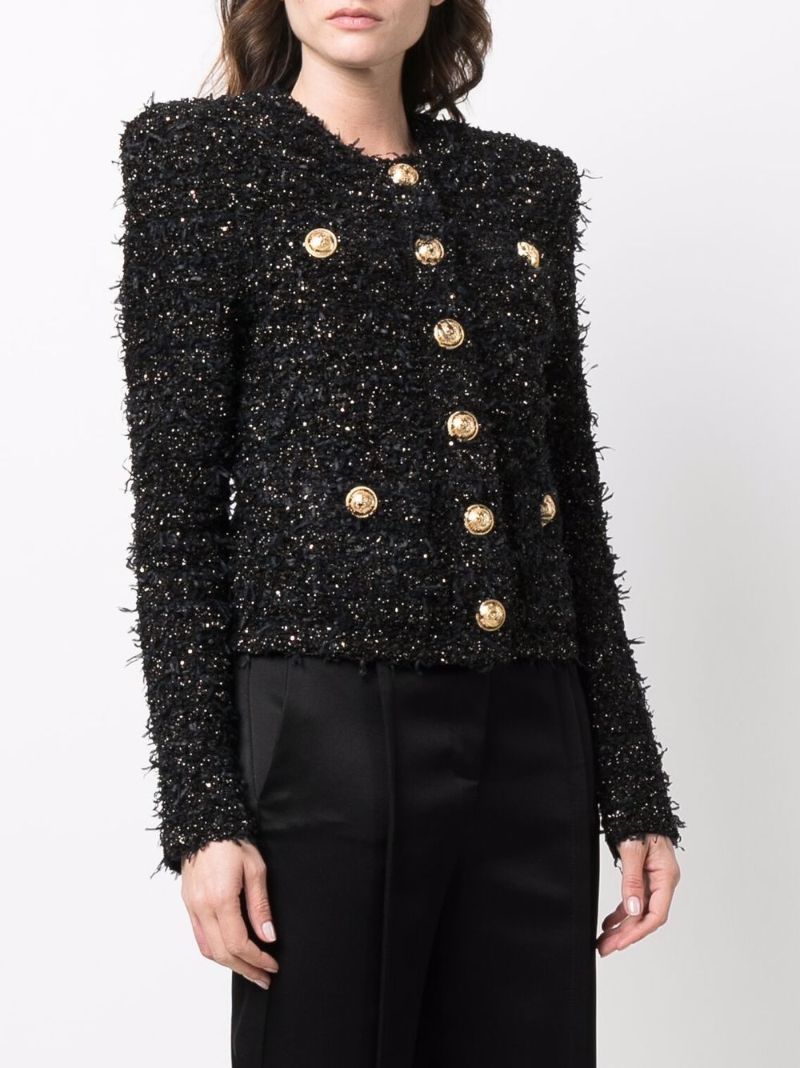 Collarless Tweed Jacket