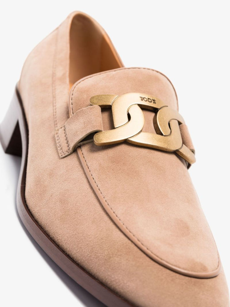 Neutral Chain Detail Leather Loafers