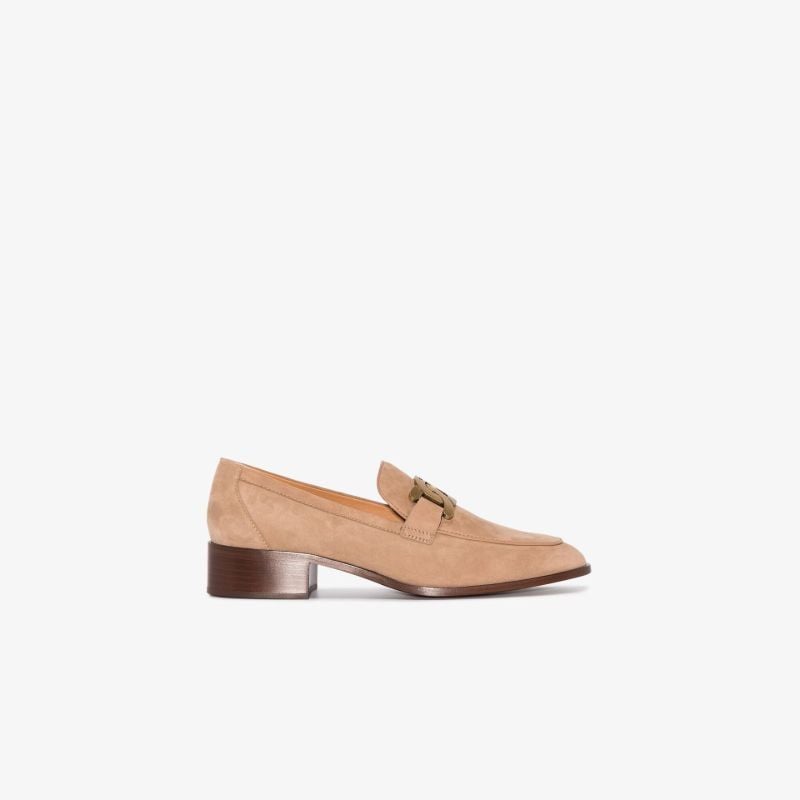 Neutral Chain Detail Leather Loafers