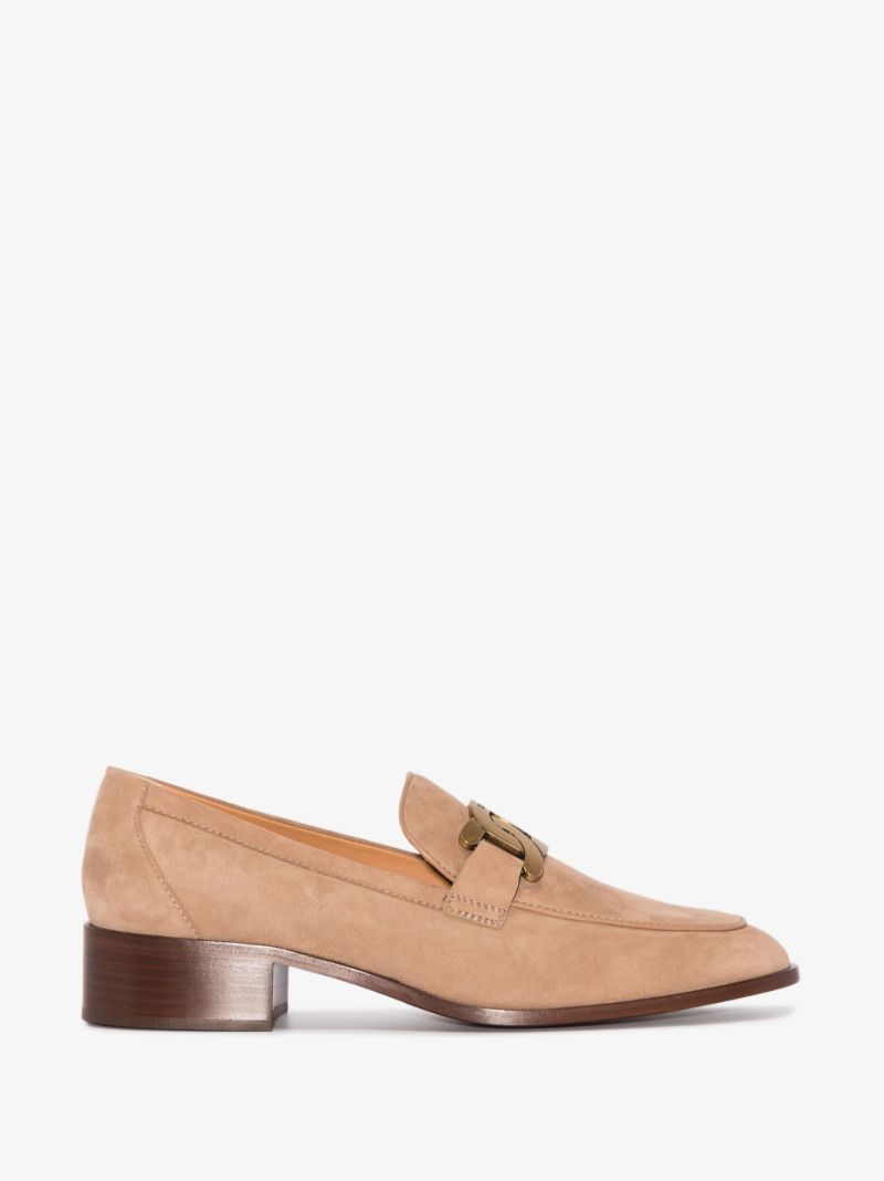 Neutral Chain Detail Leather Loafers