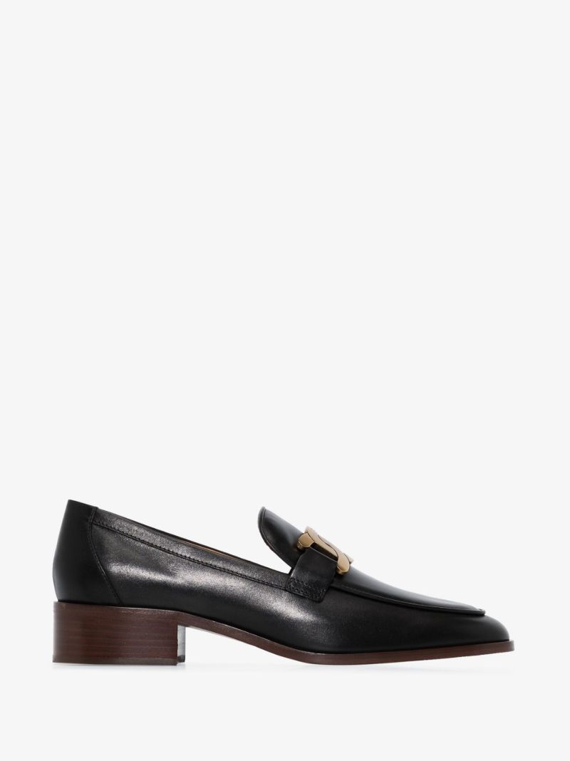 Black Embellished Leather Loafers