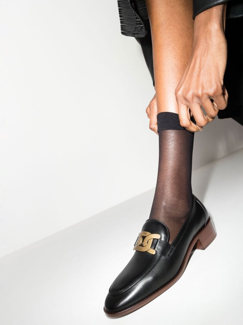 Black Embellished Leather Loafers