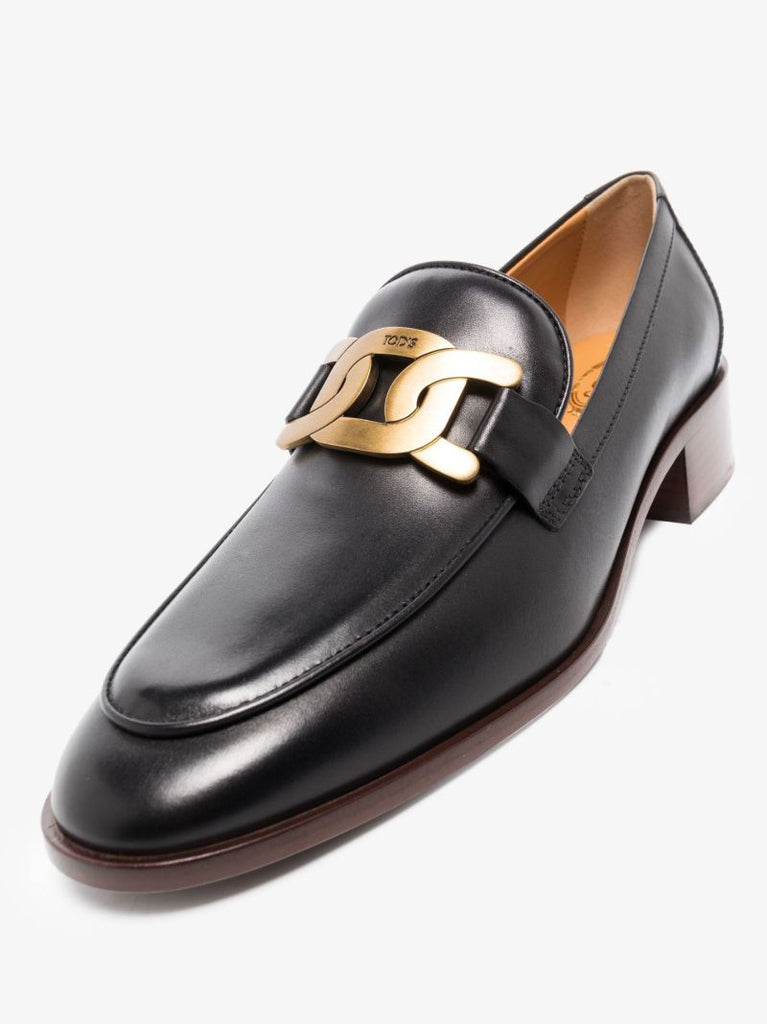 Black Embellished Leather Loafers