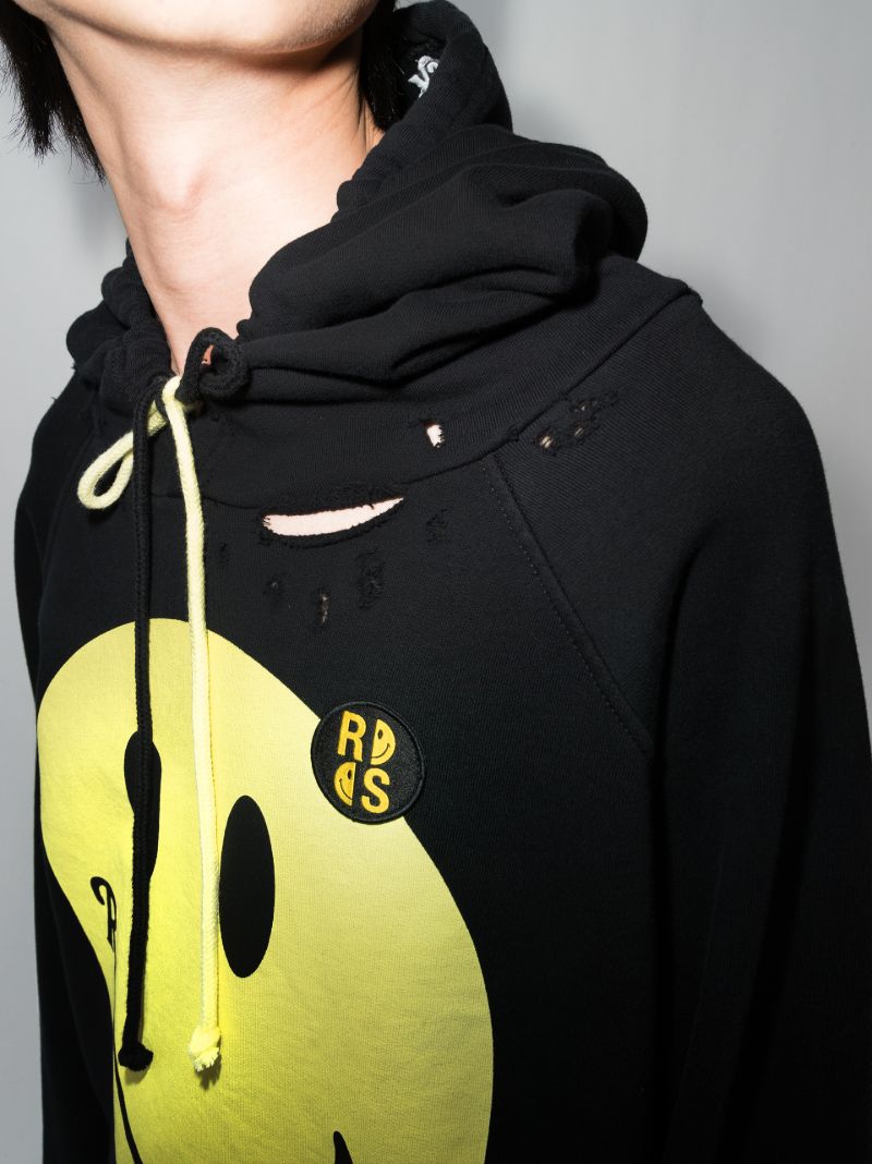 X Smiley Print Cotton Hoodie