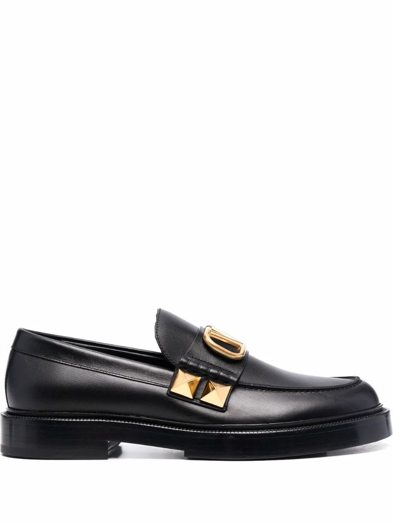 Black Stud Sign Leather Loafers