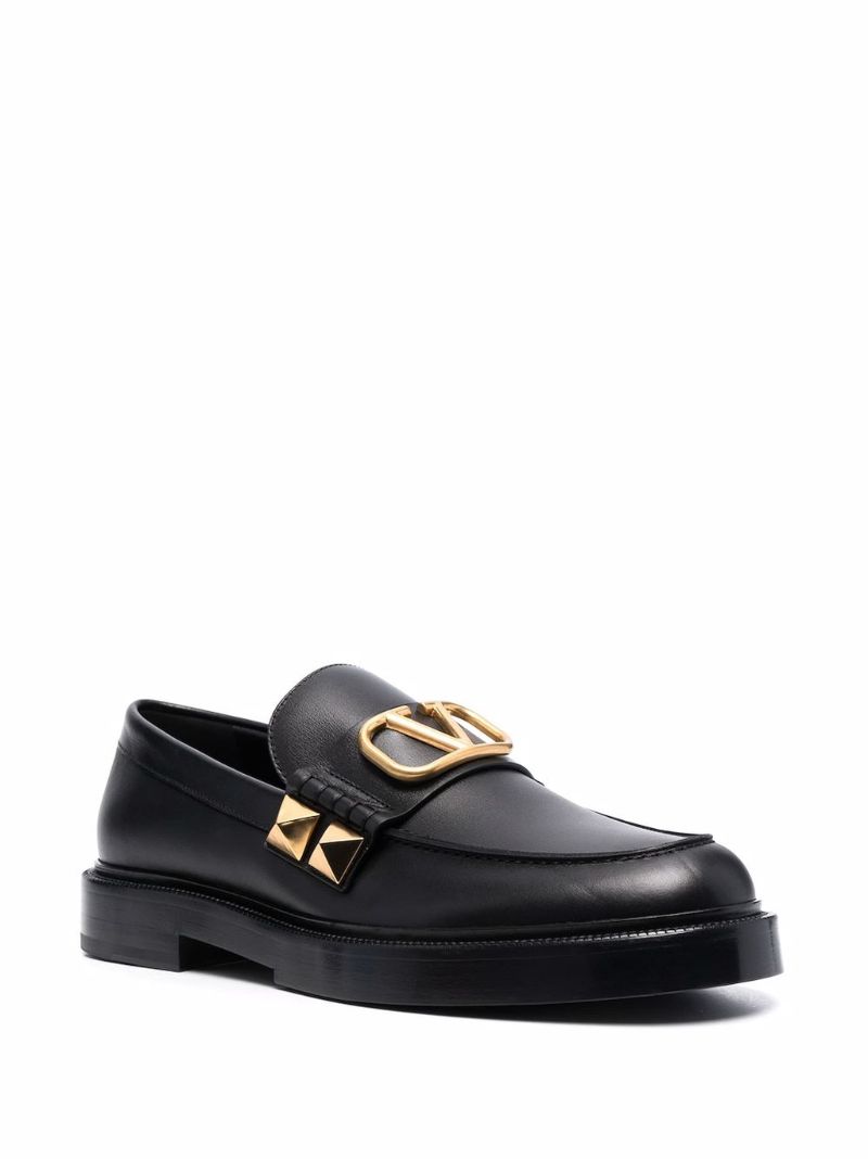 Black Stud Sign Leather Loafers
