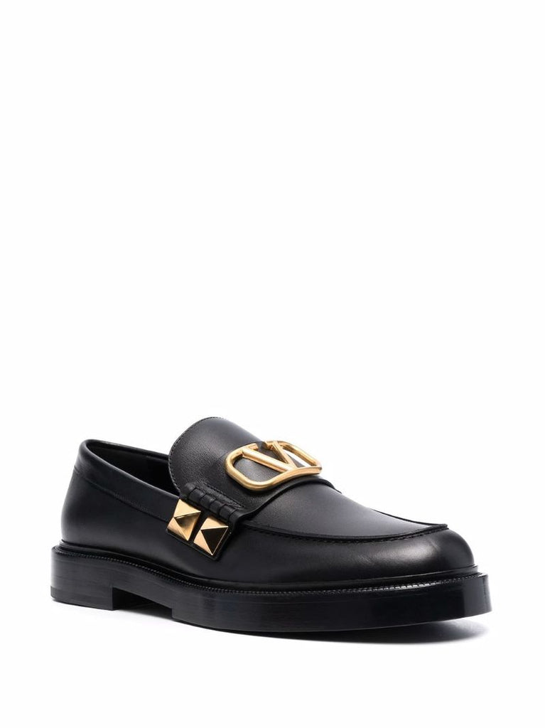 Black Stud Sign Leather Loafers