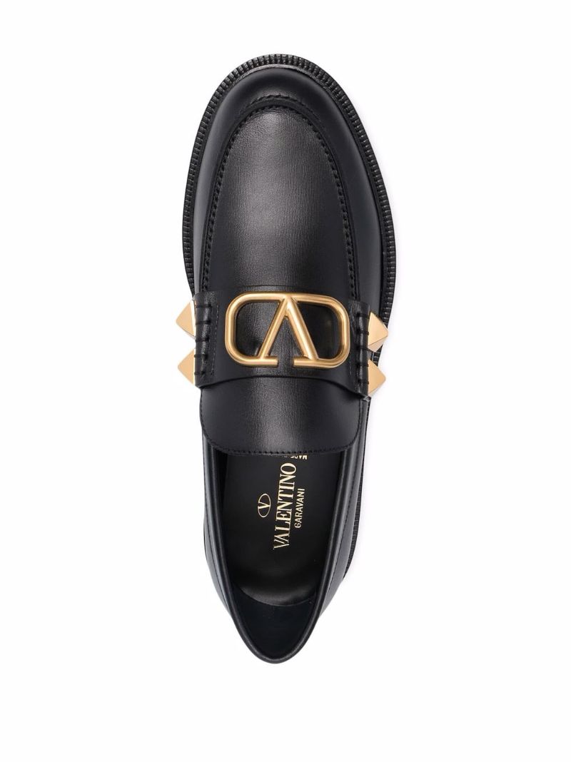 Black Stud Sign Leather Loafers