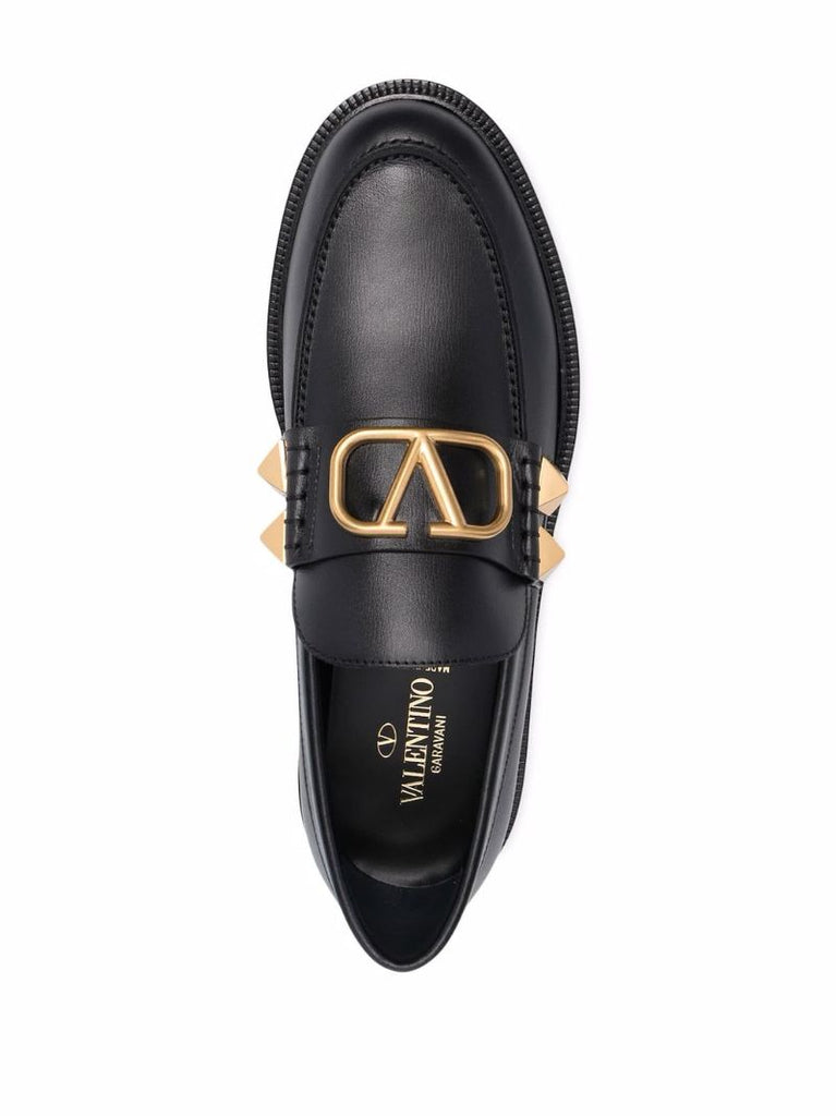 Black Stud Sign Leather Loafers