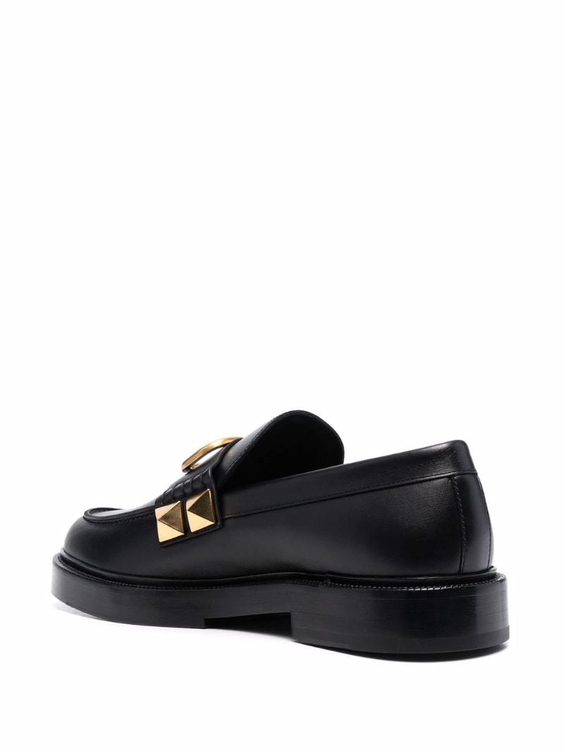 Black Stud Sign Leather Loafers